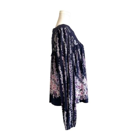 Living Doll Blue Pink Floral Lace Long Sleeve Boho Blouse Top Size Large NEW - Picture 7 of 13